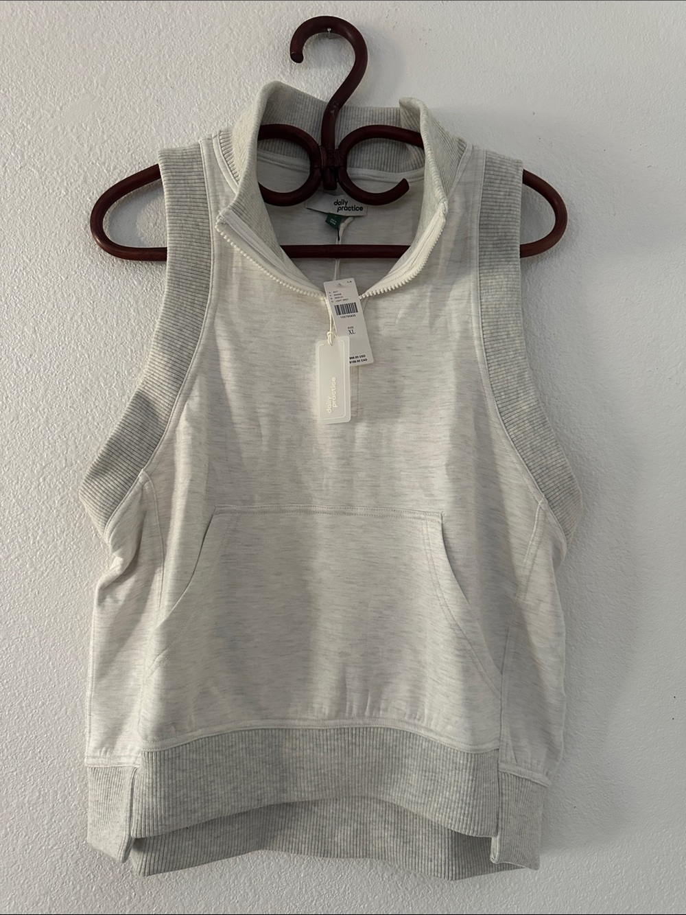 NWT! DAILY PRACTICE (by Anthropologie) Light Grey Sleeveless Half-Zip Tank, XL